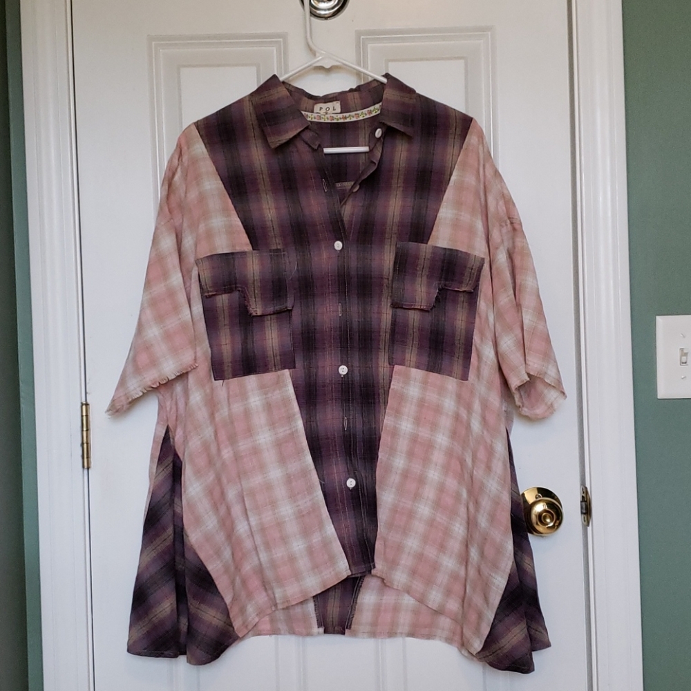 Pol mixed plaid button up